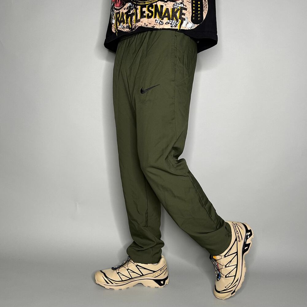 Vintage Y2K Nike Sweatpants Mens M Military Green Black Swoosh Polyester Joggers